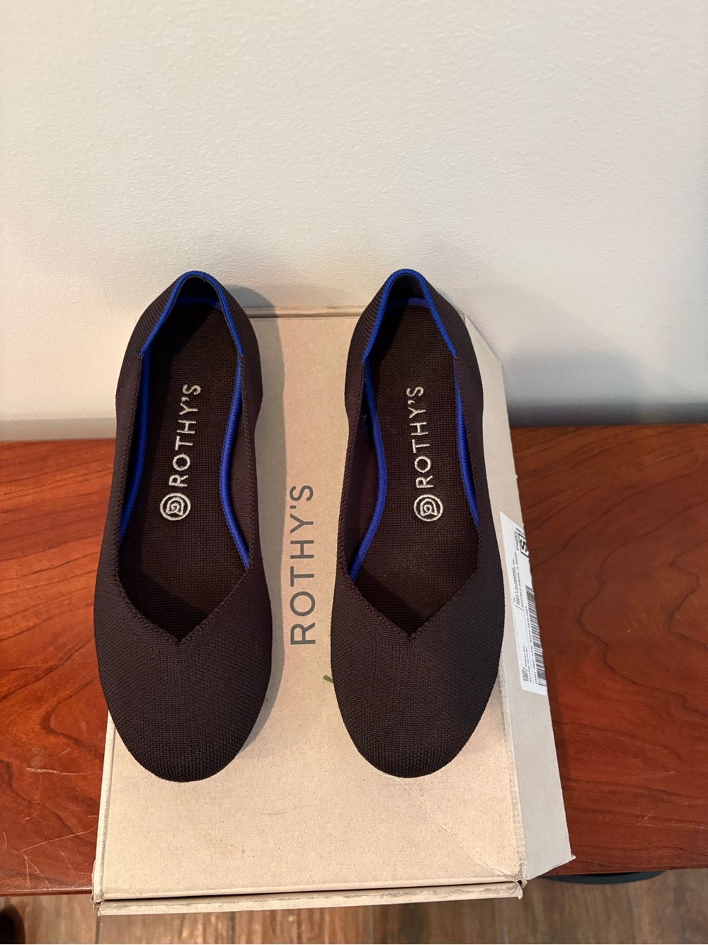 Rothy's Black Knit Ballet Flats with Blue Trim size 9